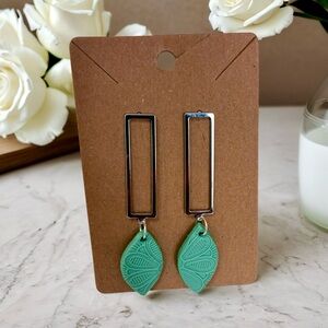 Silver and Green floral handmade Earrings
